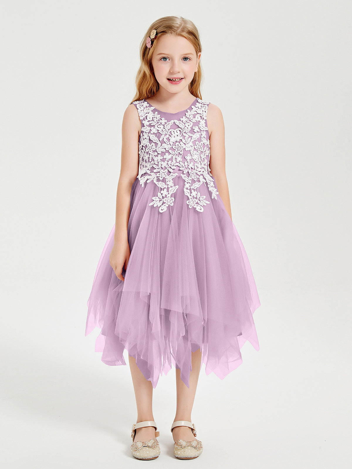 Tea Length Tulle Junior Bridesmaid Dresses Wisteria